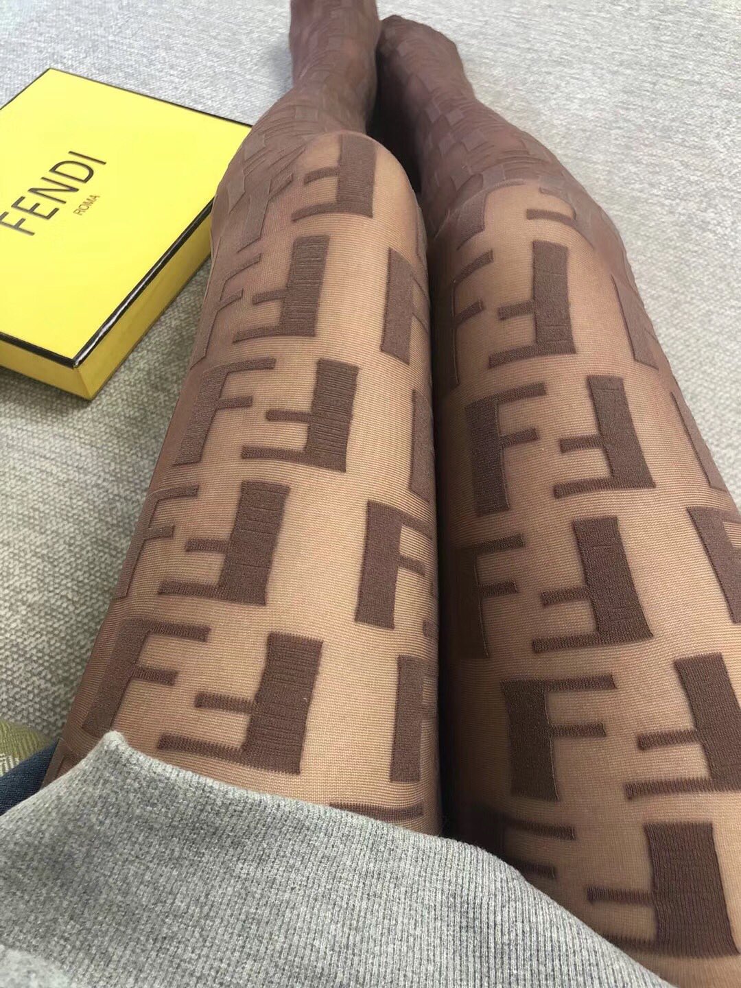 Fendi Brown Sheer Large Repeating Letters Patterned Tights, image 9