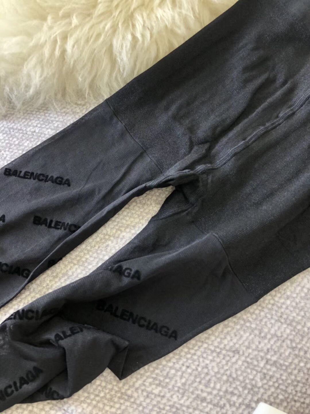 Balenciaga Black Sheer Diagonal Repeated Text Patterned Tights, image 6