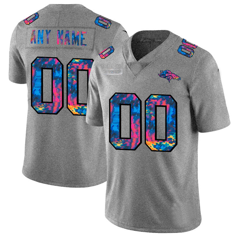 Custom1 Denver Broncos Multi-Color 2020 Crucial Catch Vapor Untouchable Limited Jerseys Greyheather Stitched Jerseys American Football Jerseys