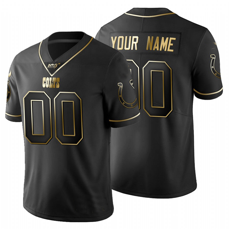 Custom1 Indianapolis Colts Black Golden Limited 100 Jerseys Stitched American Football Jerseys