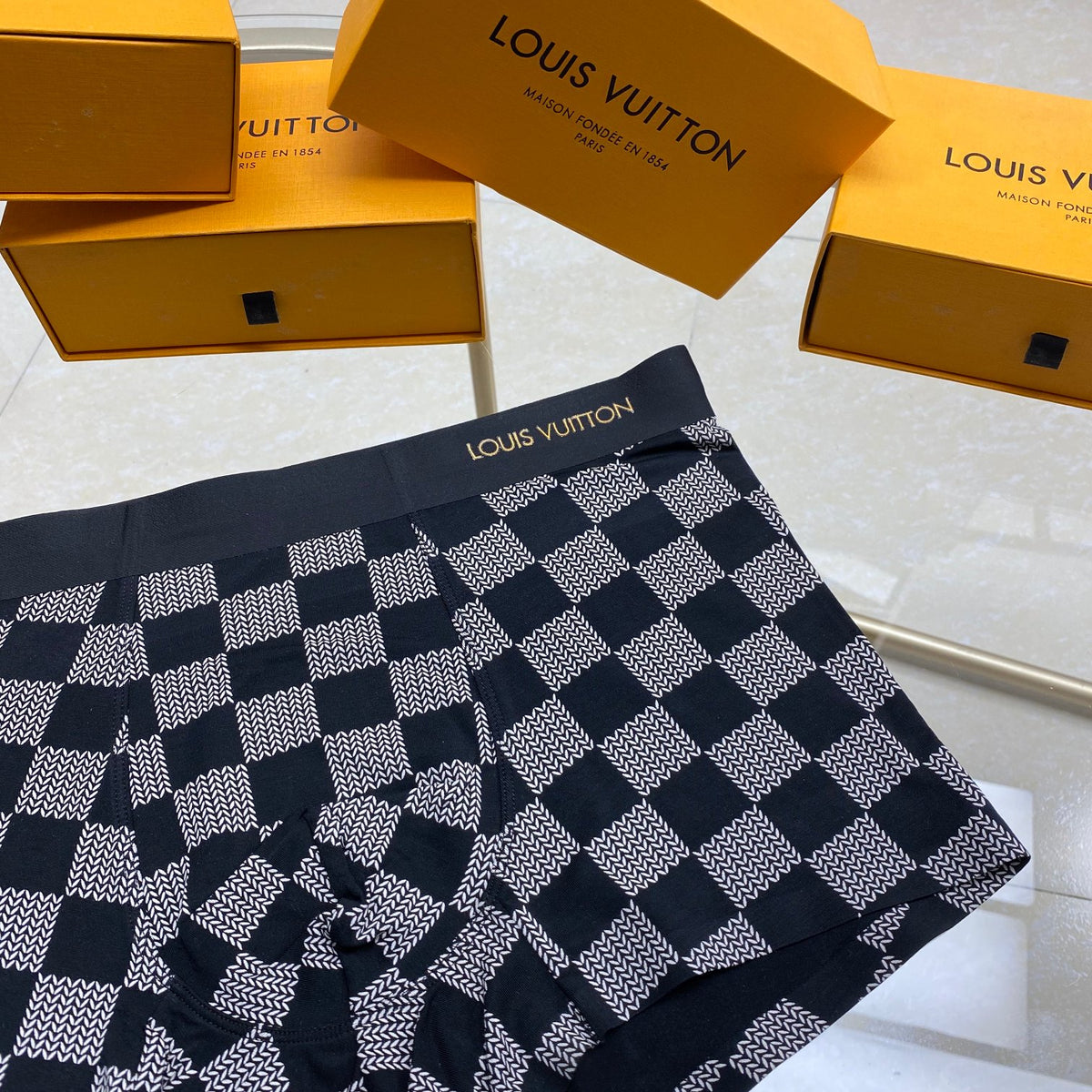 Louis Vuitton Navy Grey Large Checkerboard Boxer Briefs, image 9