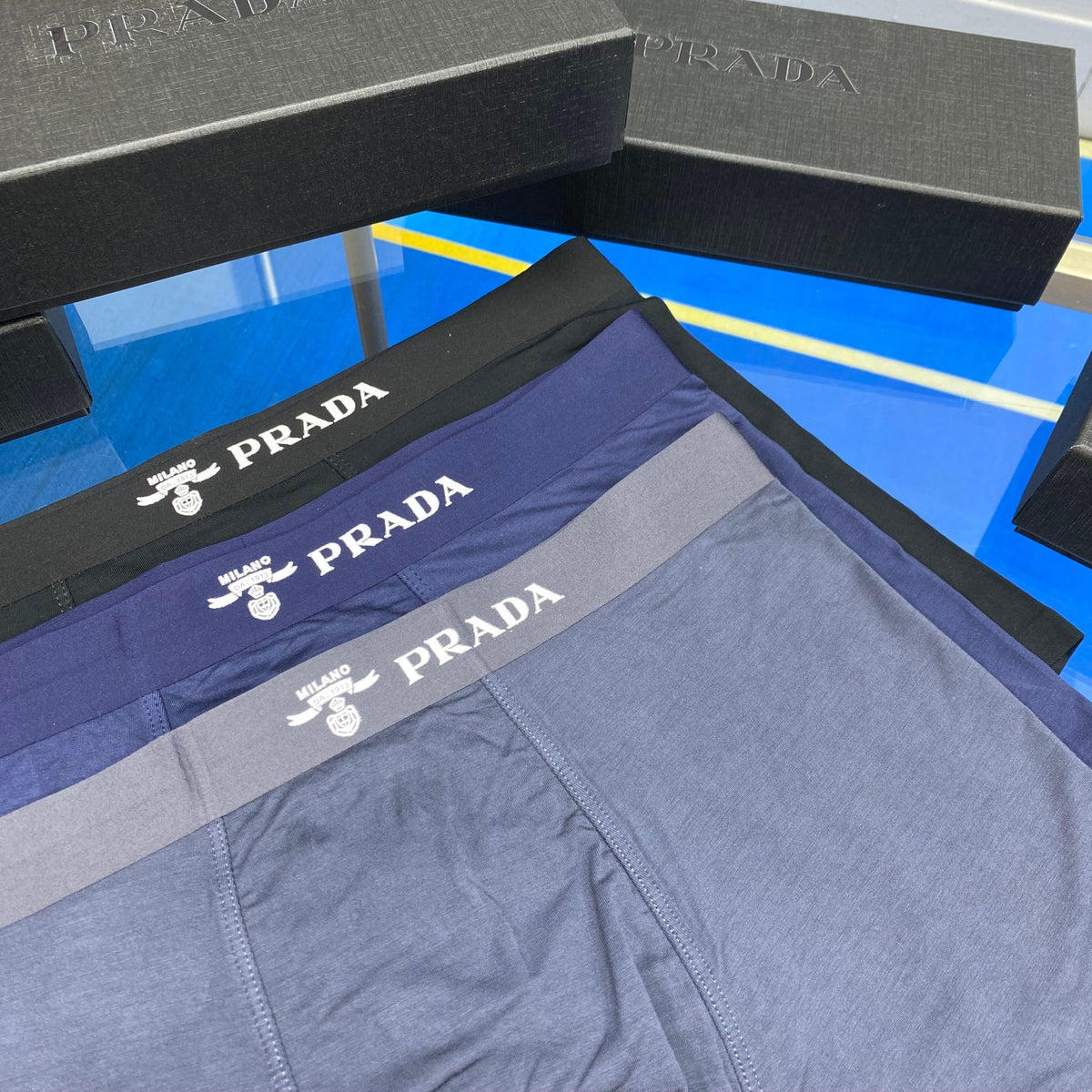 Prada Blue Grey Broad Letter Waist Boxer Briefs, image 9