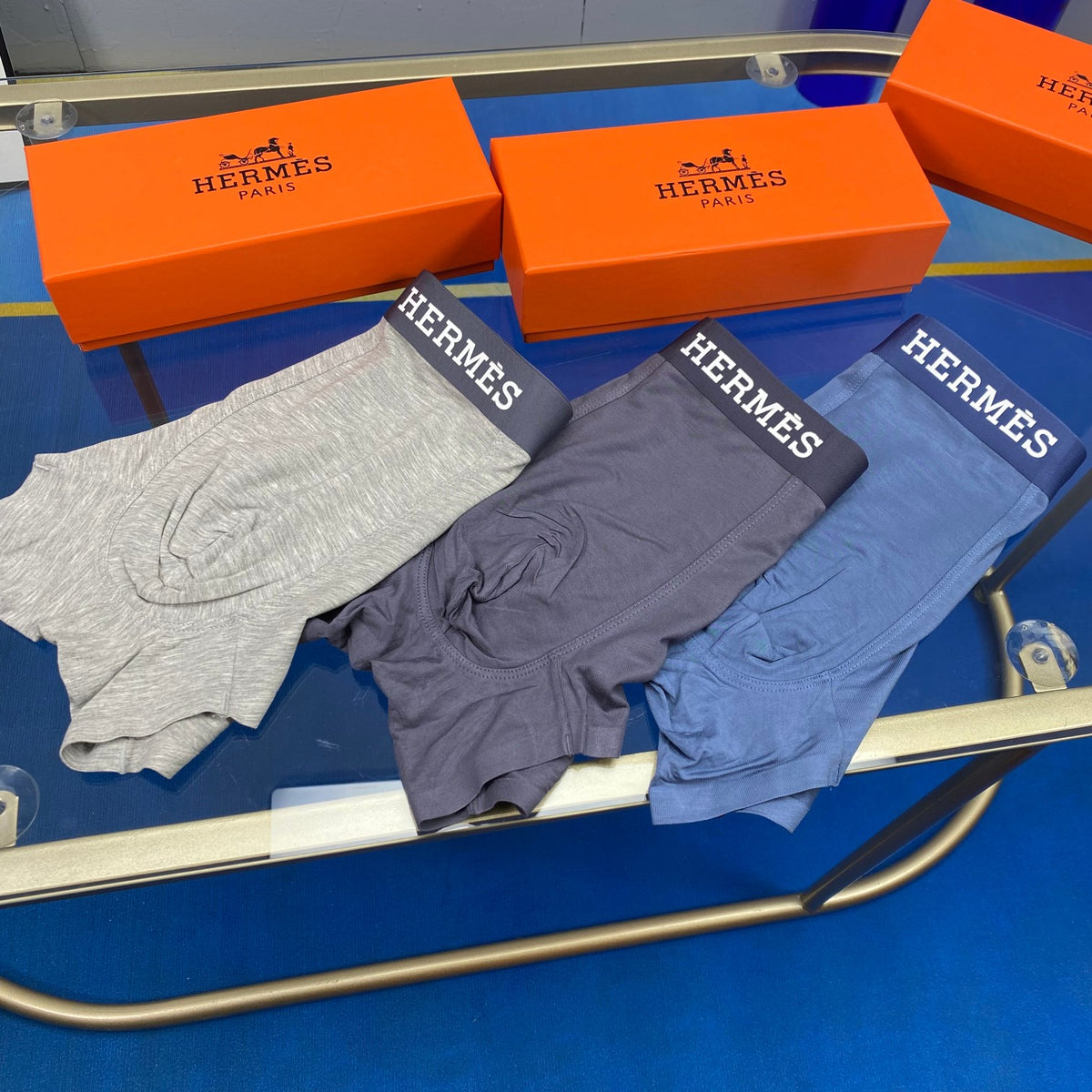 Hermès Dark Grey White Small Waist Text Boxer Briefs, image 9