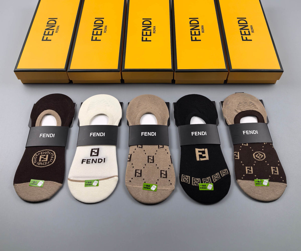 Fendi Neutral Small Round Footbed Motifs No-Show Socks, image 9