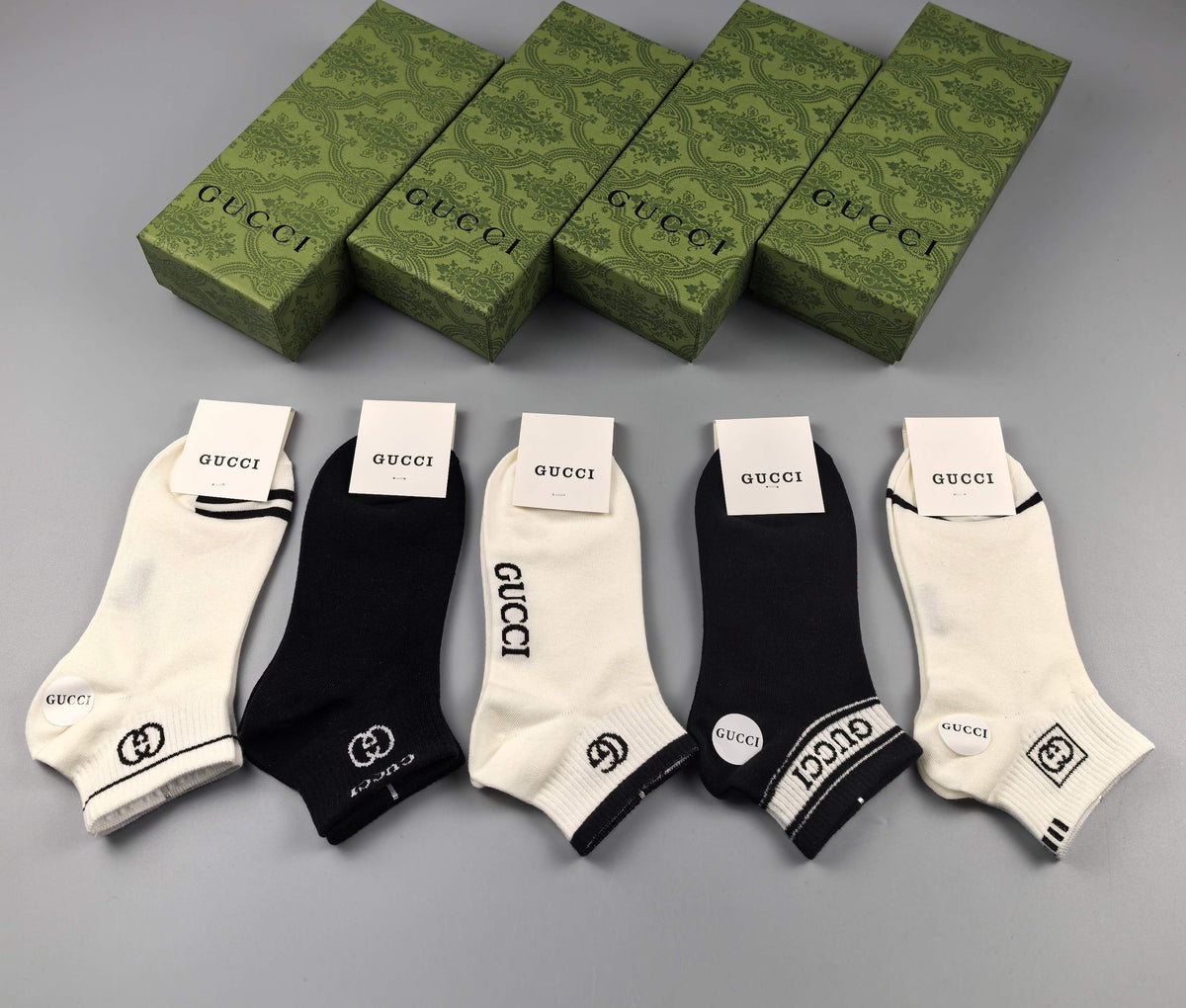 Gucci Black Cream Broad Wordmarks Ankle Socks, image 6