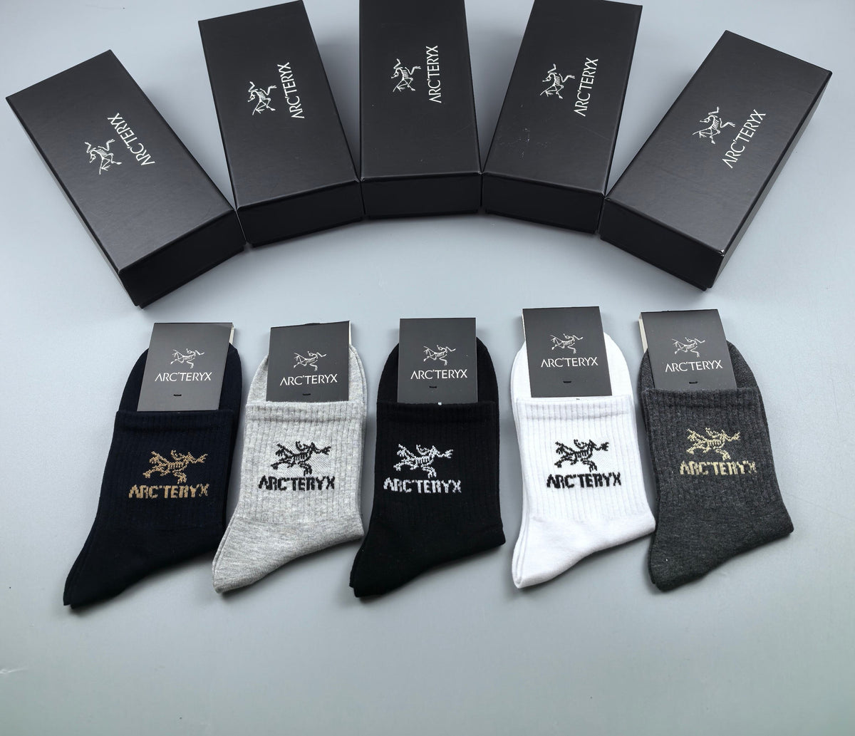 Arc'teryx Black White Grey Broad Cuff Letters Crew Socks, image 9
