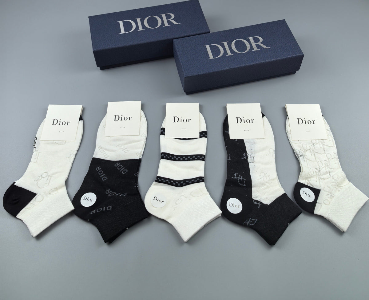Dior Black White Cream Mixed Stripe Ankle Socks, image 6