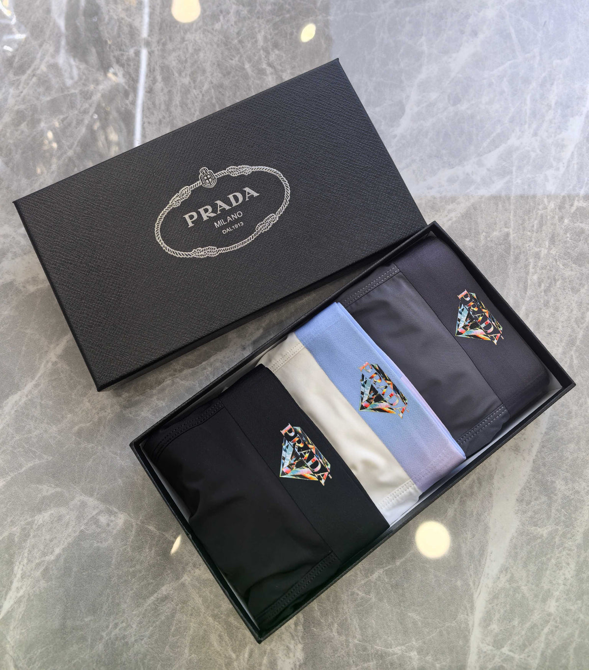 Prada Dark Grey Small Gold Triangle Waist Boxer Briefs, image 9