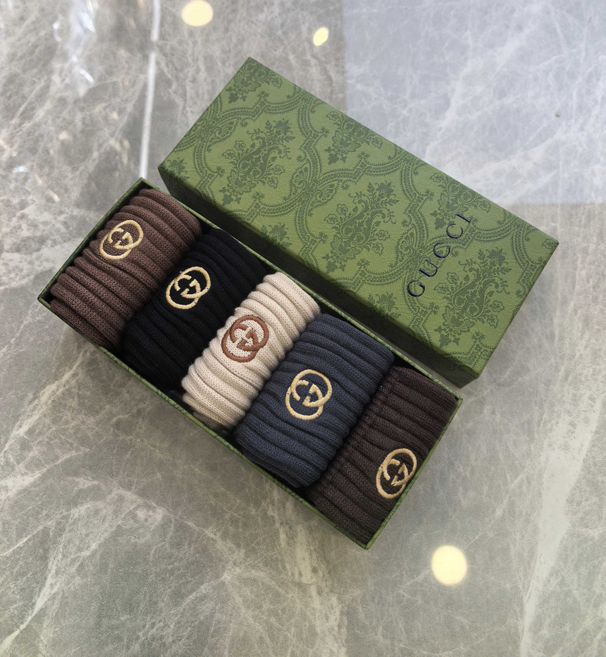 Gucci Brown Cream Black Wide Wordmark Bands Crew Socks, image 6