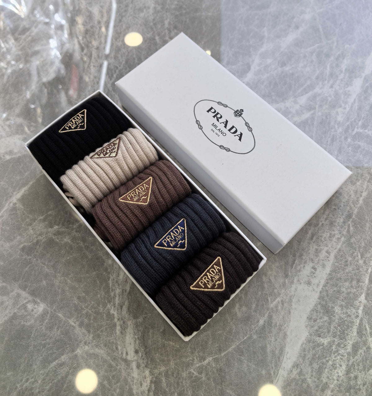 Prada Brown Cream Black Small Triangle Crew Socks, image 6