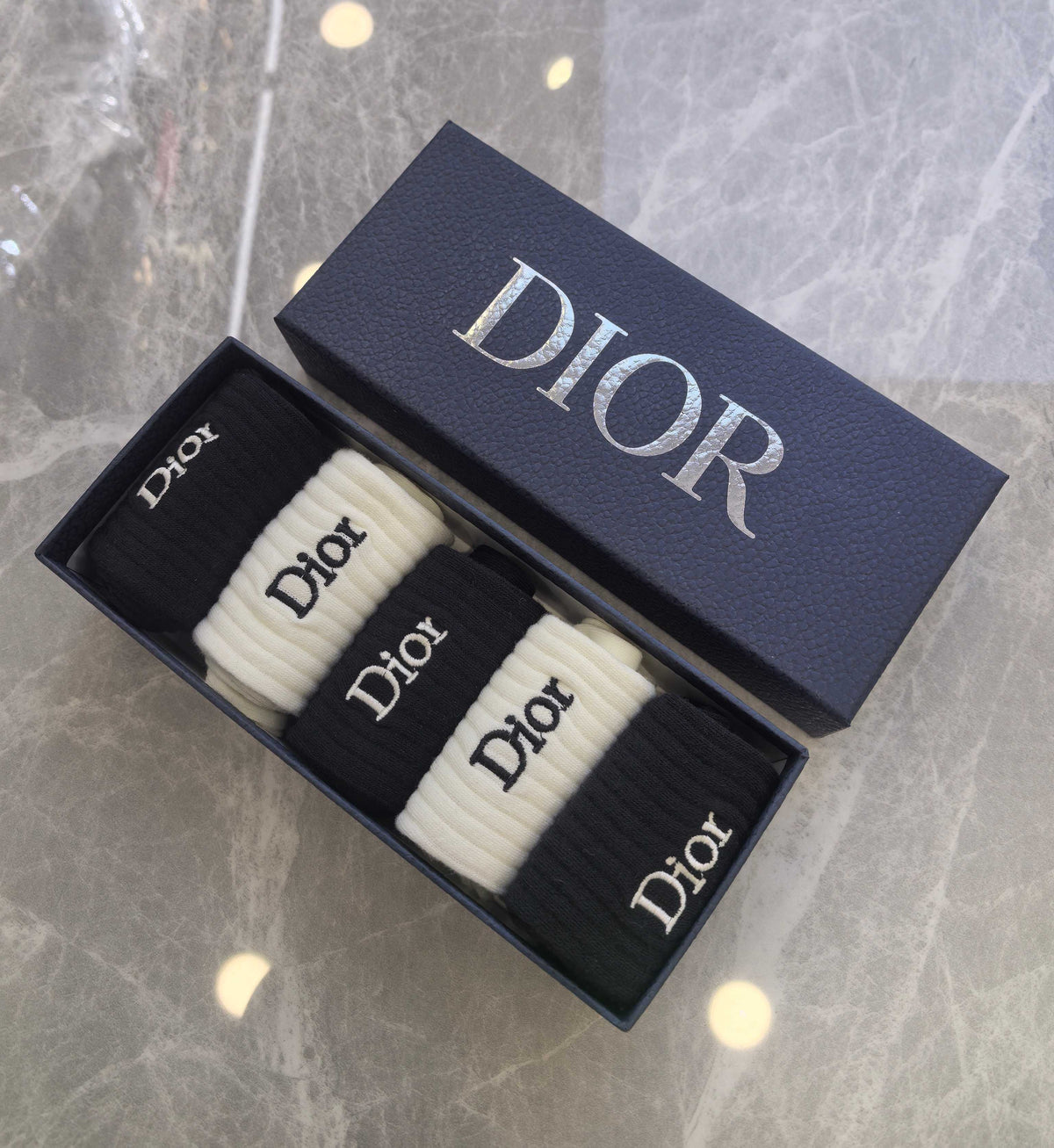 Dior Black Cream Small Cuff Letters Crew Socks, image 6