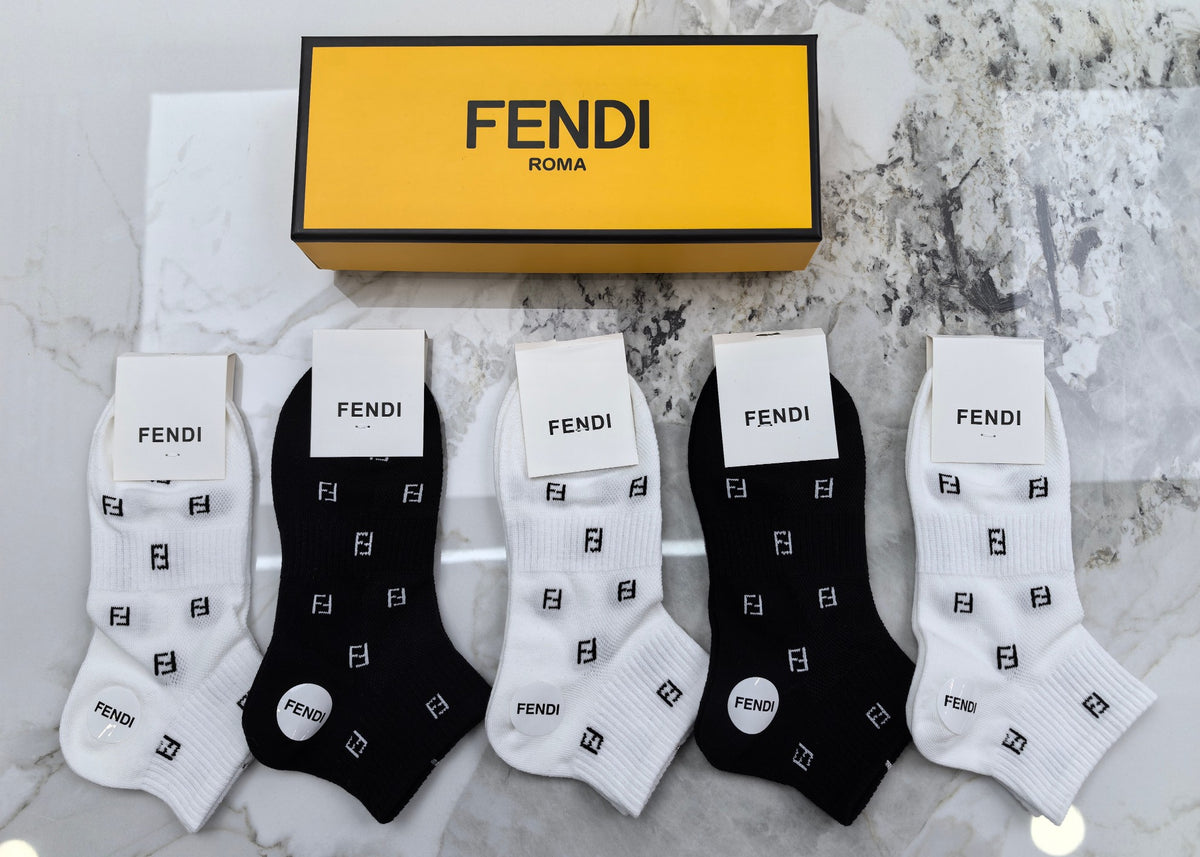 Fendi White Black Small Repeating Motifs Ankle Socks, image 6