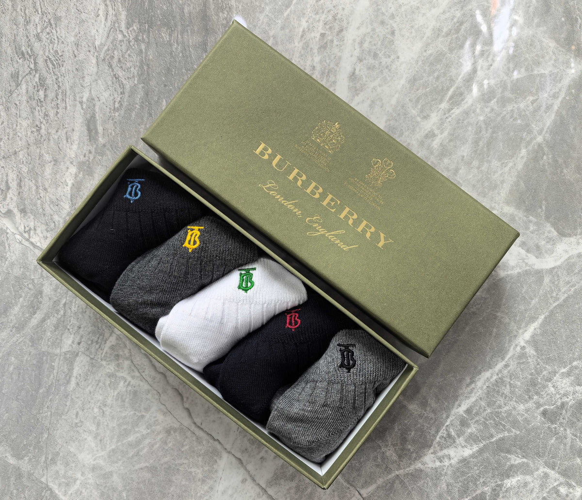 Burberry Neutral Ribbed Small Cuff Horse Crew Socks, image 6