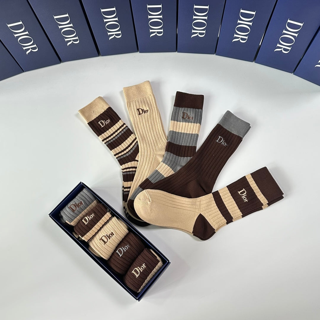Dior Earthy Grey Striped Rib Mix Crew Socks, image 9