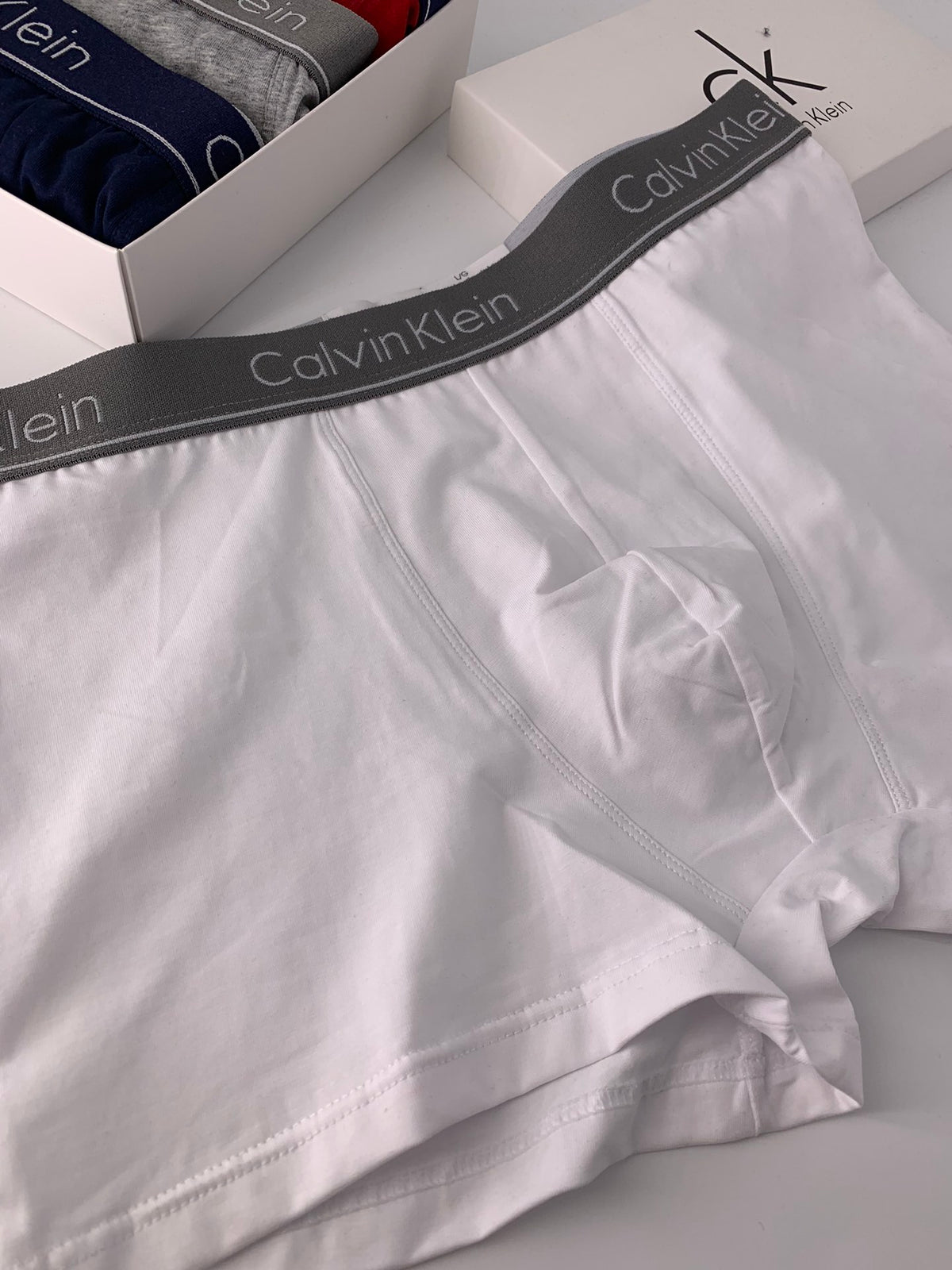 Calvin Klein Grey Red Navy Flat Stack Boxer Briefs, image 9