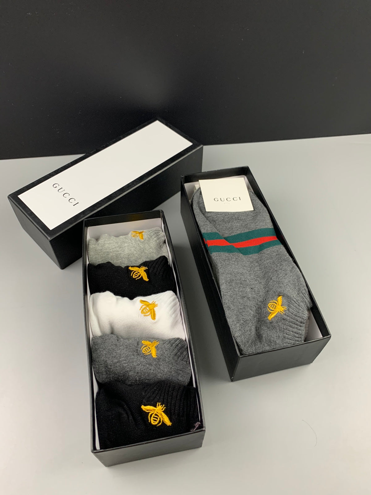 Gucci Neutral Bee Stripe Ankles Ankle Socks, image 6