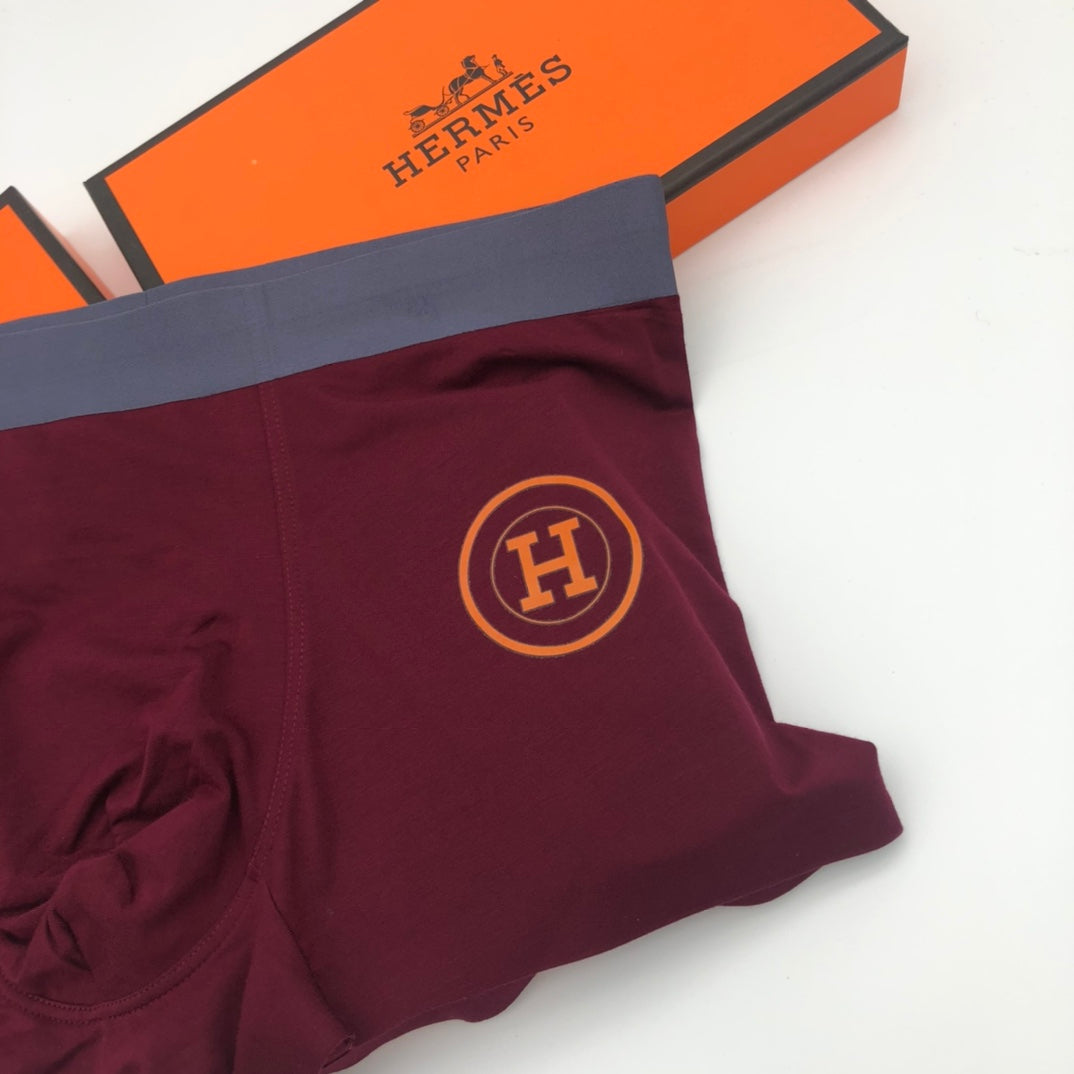Hermès Burgundy Grey Navy Round H Boxer Briefs, image 9