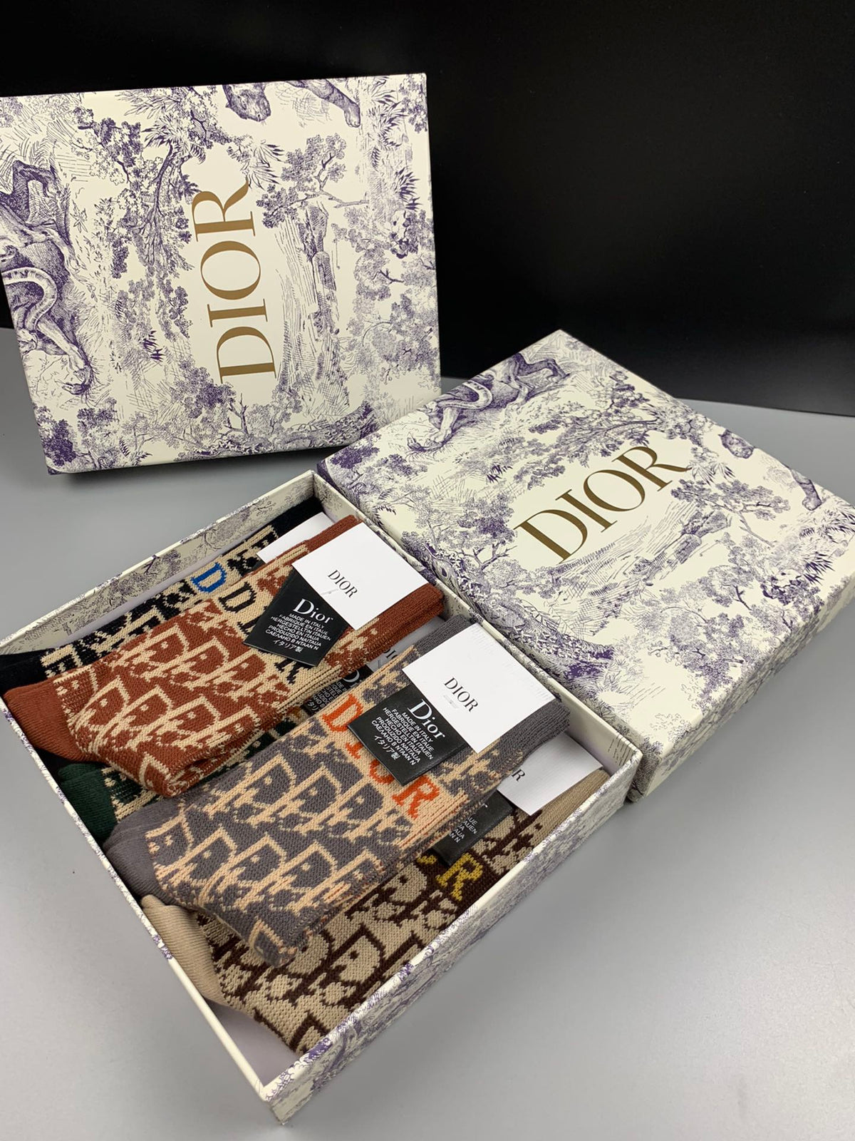 Dior Earthy Allover Ornamental Pattern Crew Socks, image 9
