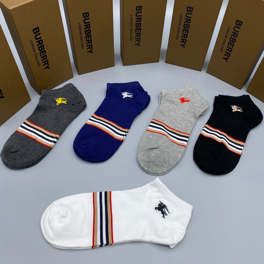 Burberry Grey White Navy Narrow Stripe No-Show Socks, image 9