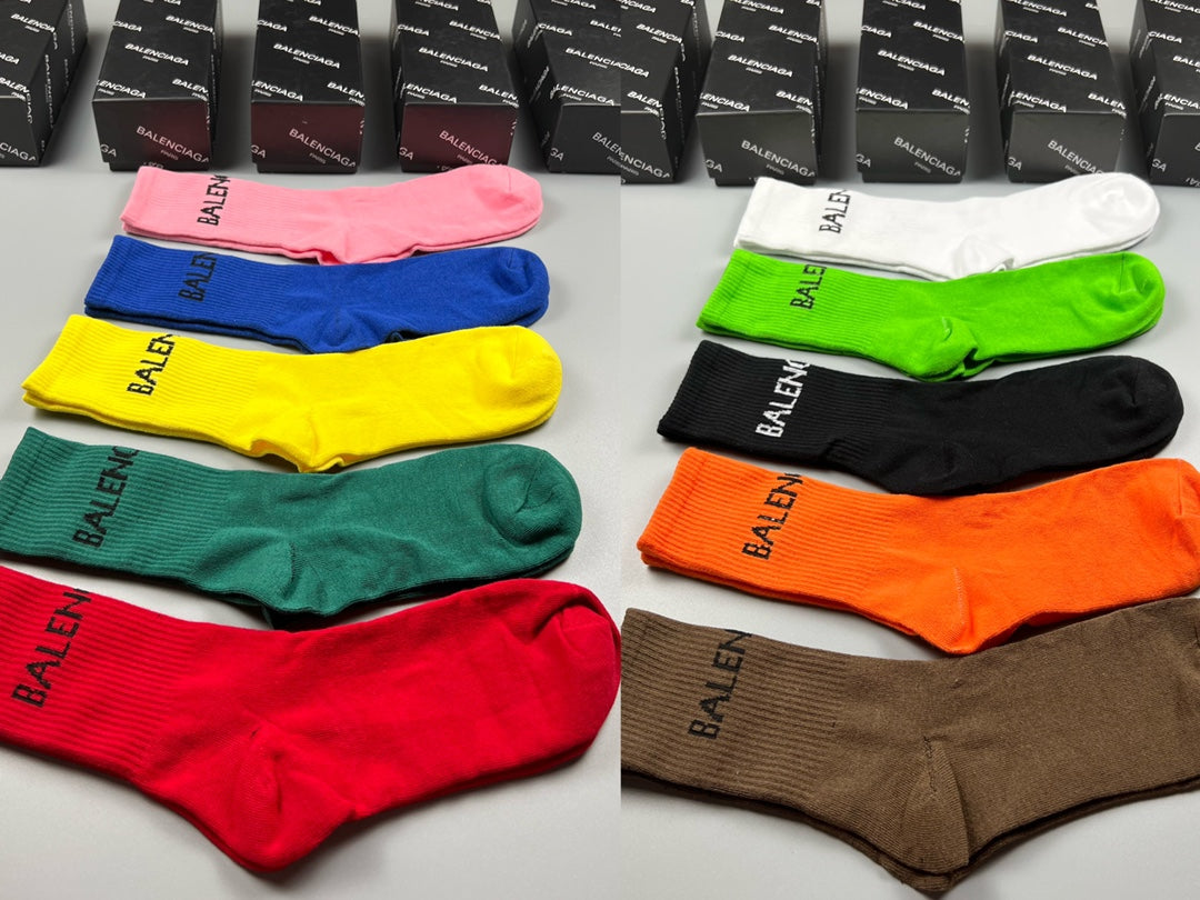 Balenciaga Bright Colours Plain Letter Cuffs Crew Socks, image 9