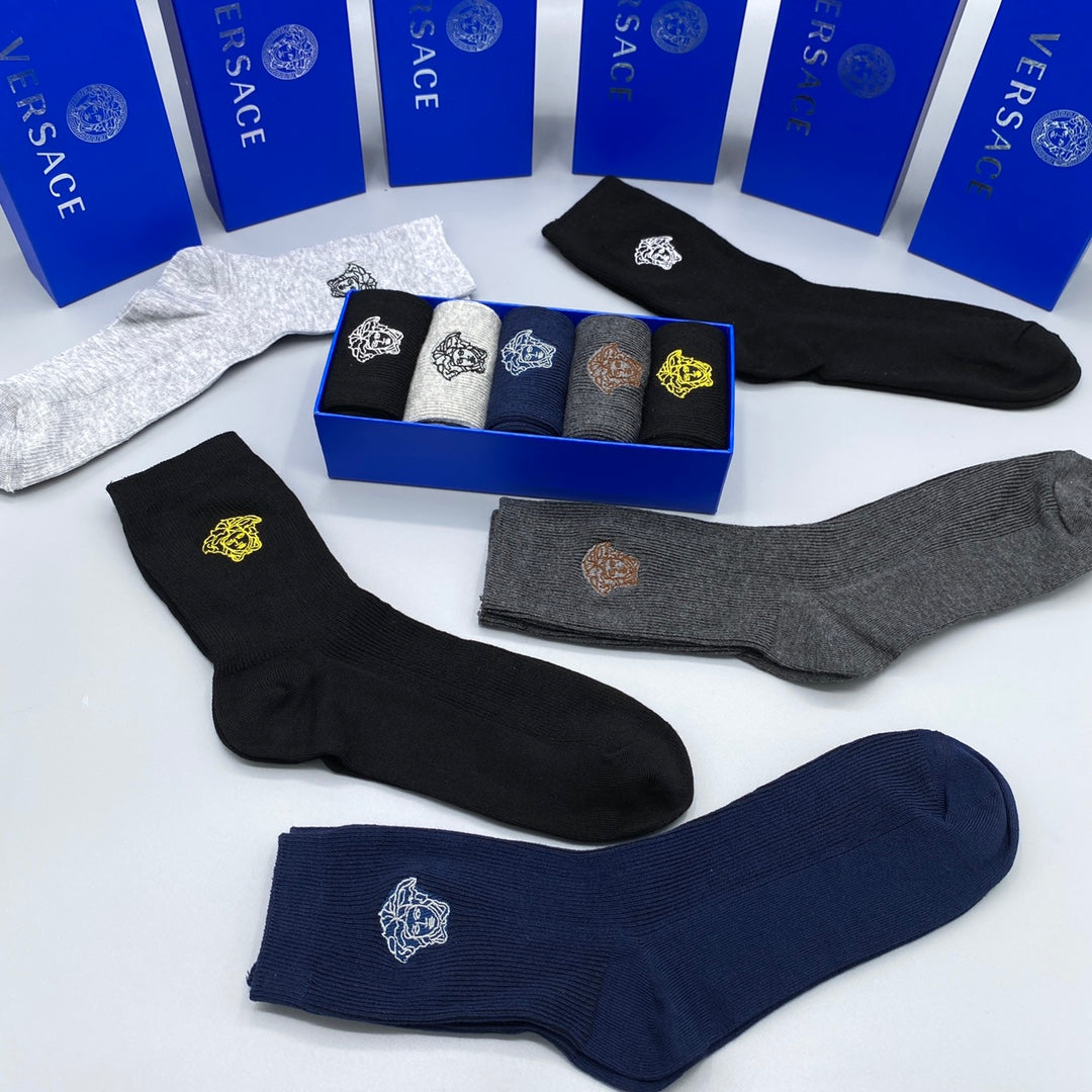Versace Grey Blue Black Face Detail No-Show Socks, image 9