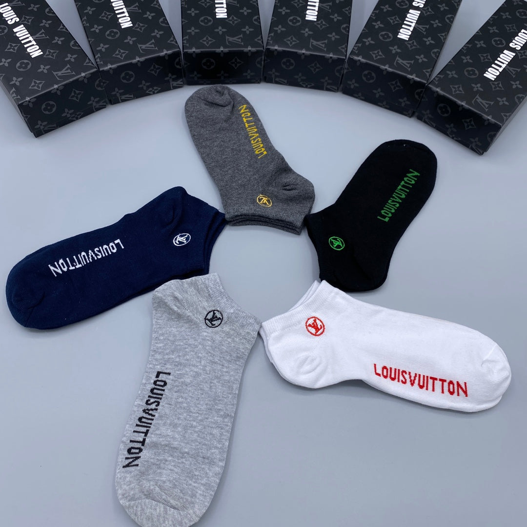Louis Vuitton Grey White Black Small Foot Text No-Show Socks, image 9