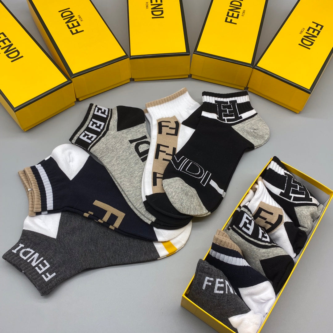 Fendi Black White Grey Large Wordmarks Ankle Socks, image 9