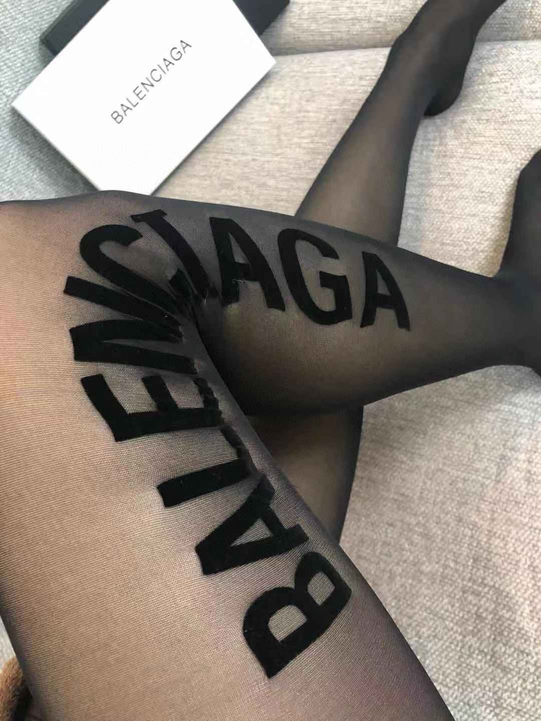 Balenciaga Black Sheer Large Side Wordmark Patterned Tights, image 8