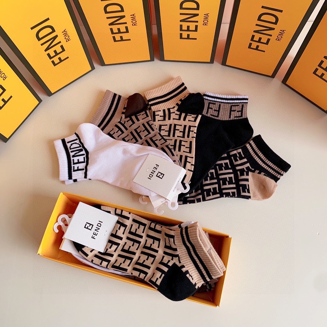 Fendi Pink Cream Black Bold Wordmark Crew Socks, image 9