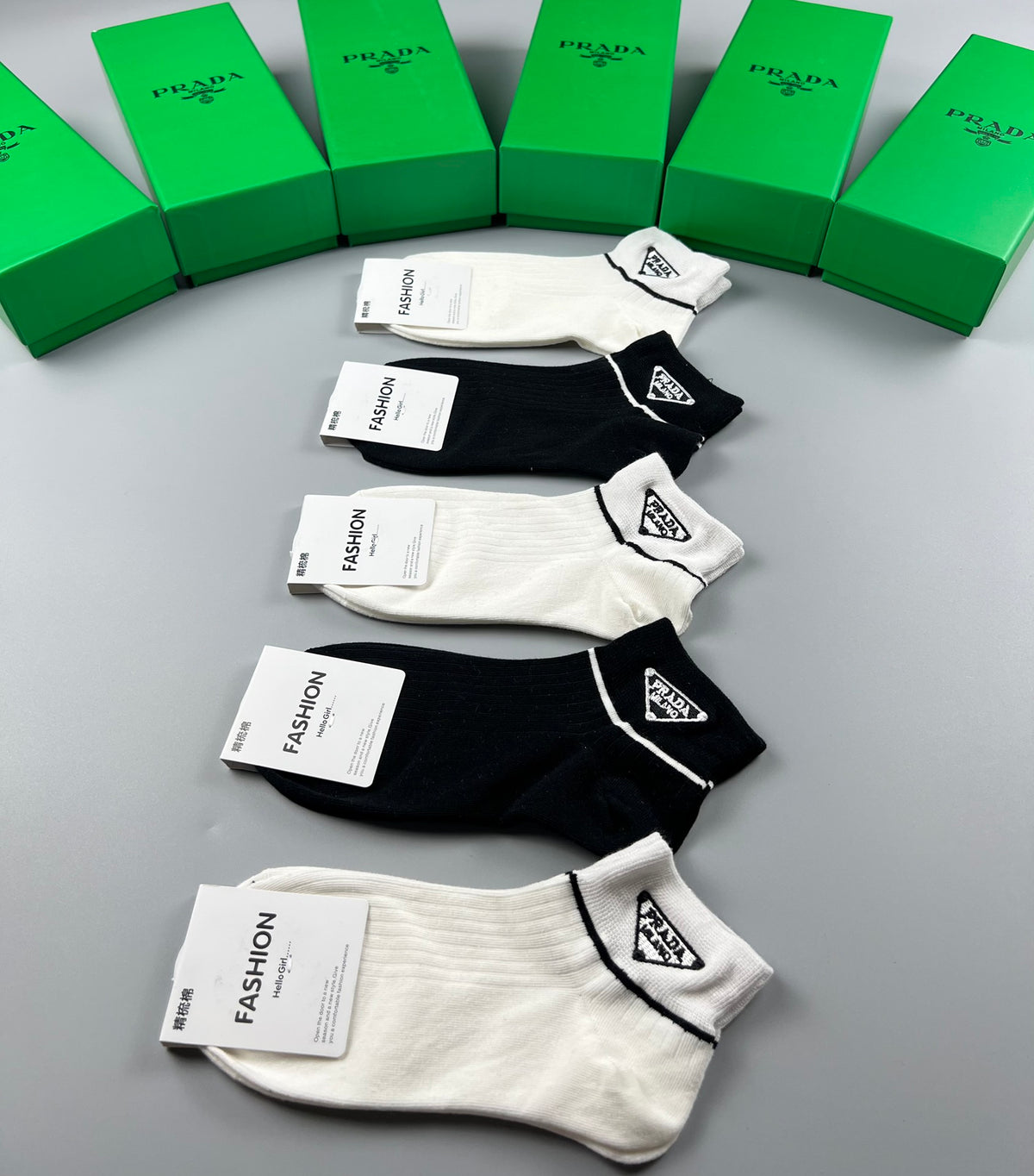 Prada Black White Small Triangle Motifs Ankle Socks, image 9