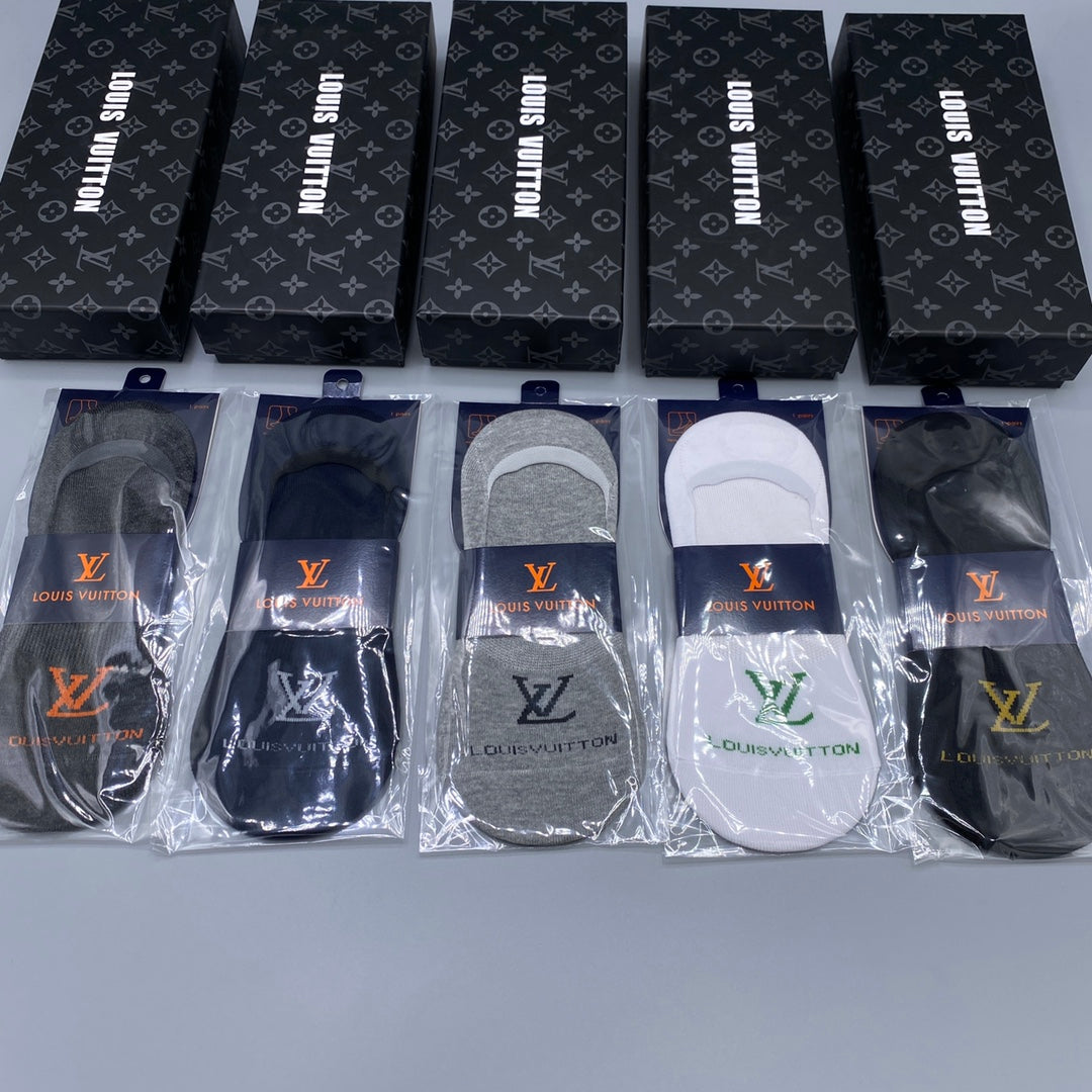 Louis Vuitton Black White Navy Packaged Monogram No-Show Socks, image 9