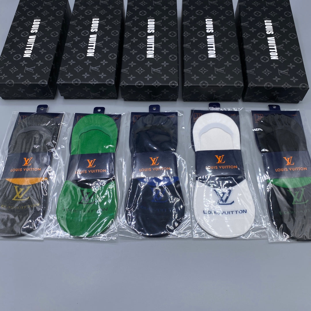 Louis Vuitton Neutral Bright Footbed Letters No-Show Socks, image 9