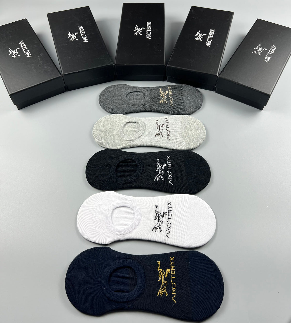 Arc'teryx Grey Cream Black Broad Foot Letters No-Show Socks, image 9