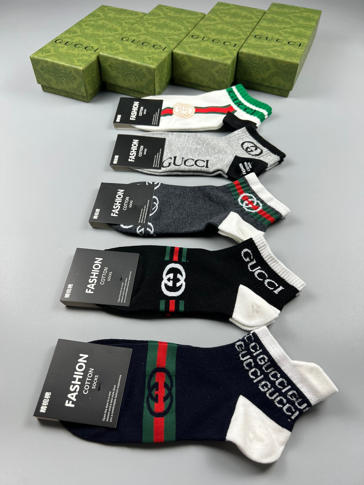 Gucci Black White Grey Bold Letter Mix Crew Socks, image 9