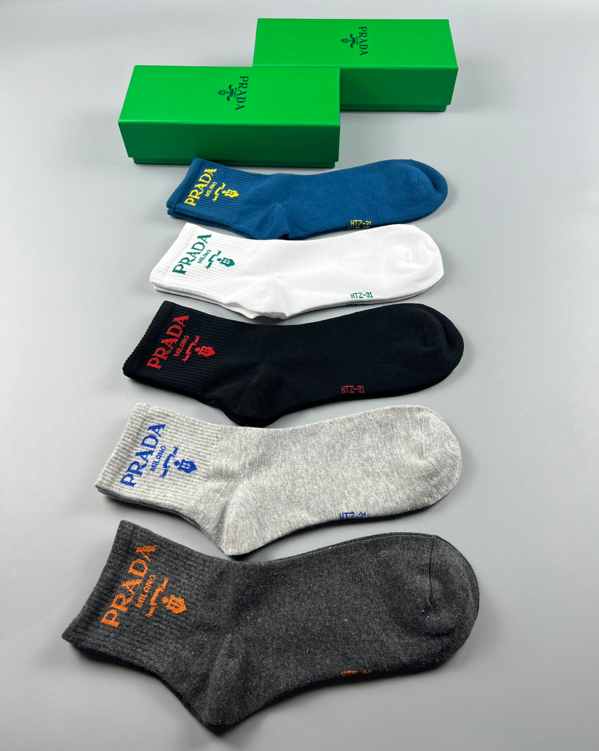 Prada Blue Grey White Small Triangle Ankle Socks, image 9