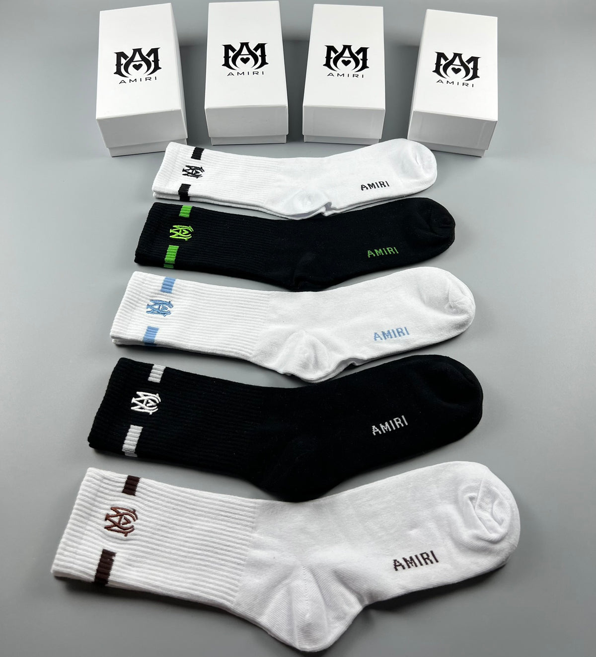 AMIRI Plain Logo Colour-Mix Crew Socks, gallery image 9