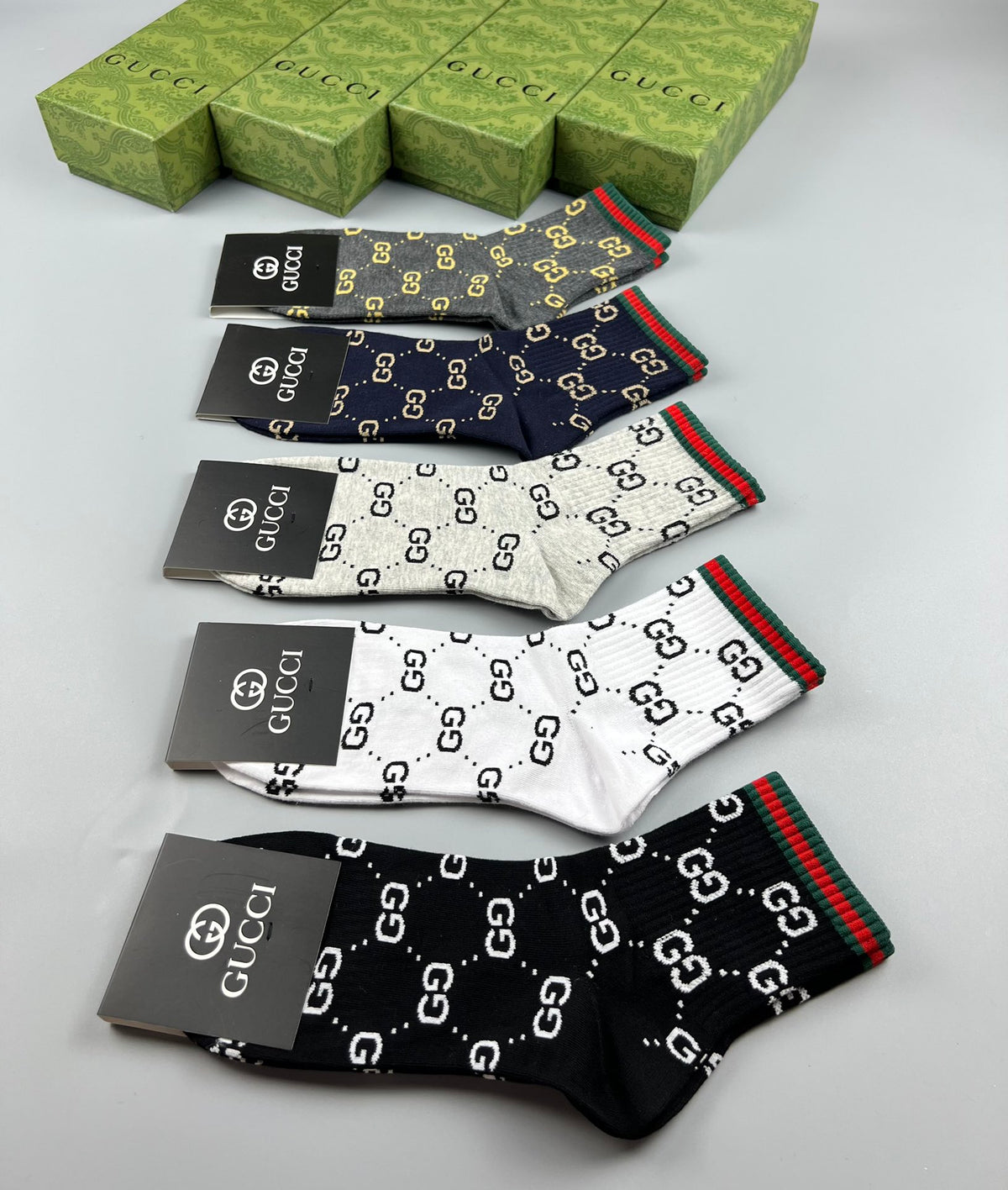 Gucci Black White Grey Repeating Symbols Ankle Socks, image 9