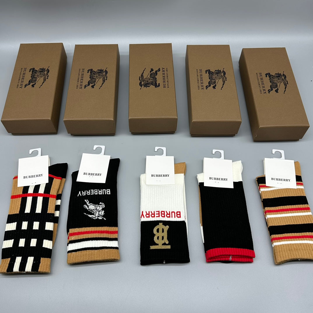 Burberry Black White Multicolour Check Stripes Crew Socks, image 9