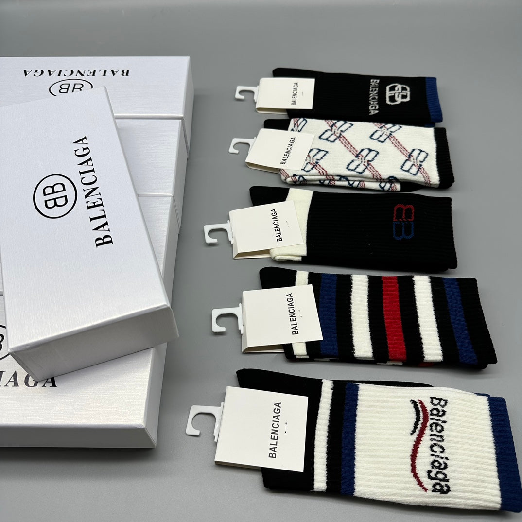 Balenciaga Black White Mixed Bold Stripe Crew Socks, image 9