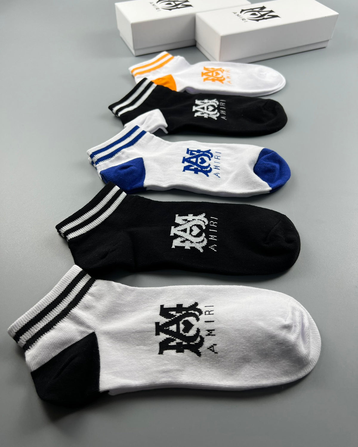 Fendi Black White Blue Orange Small Emblems Ankle Socks, image 8