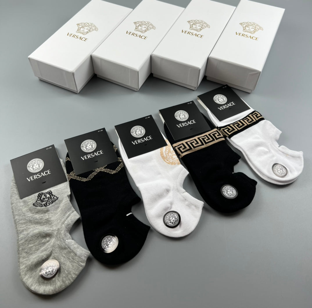 Versace Black White Grey Small Face Motif Ankle Socks, image 9