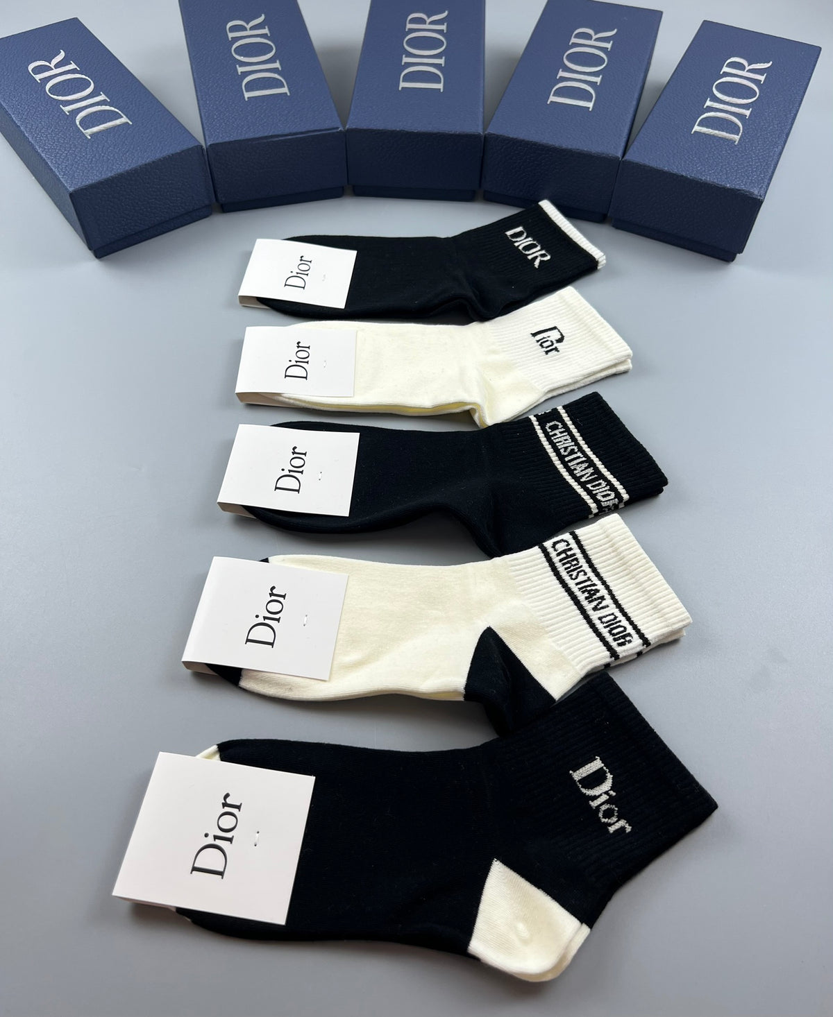 Dior Black Cream Broad Striped Cuffs Crew Socks, image 9