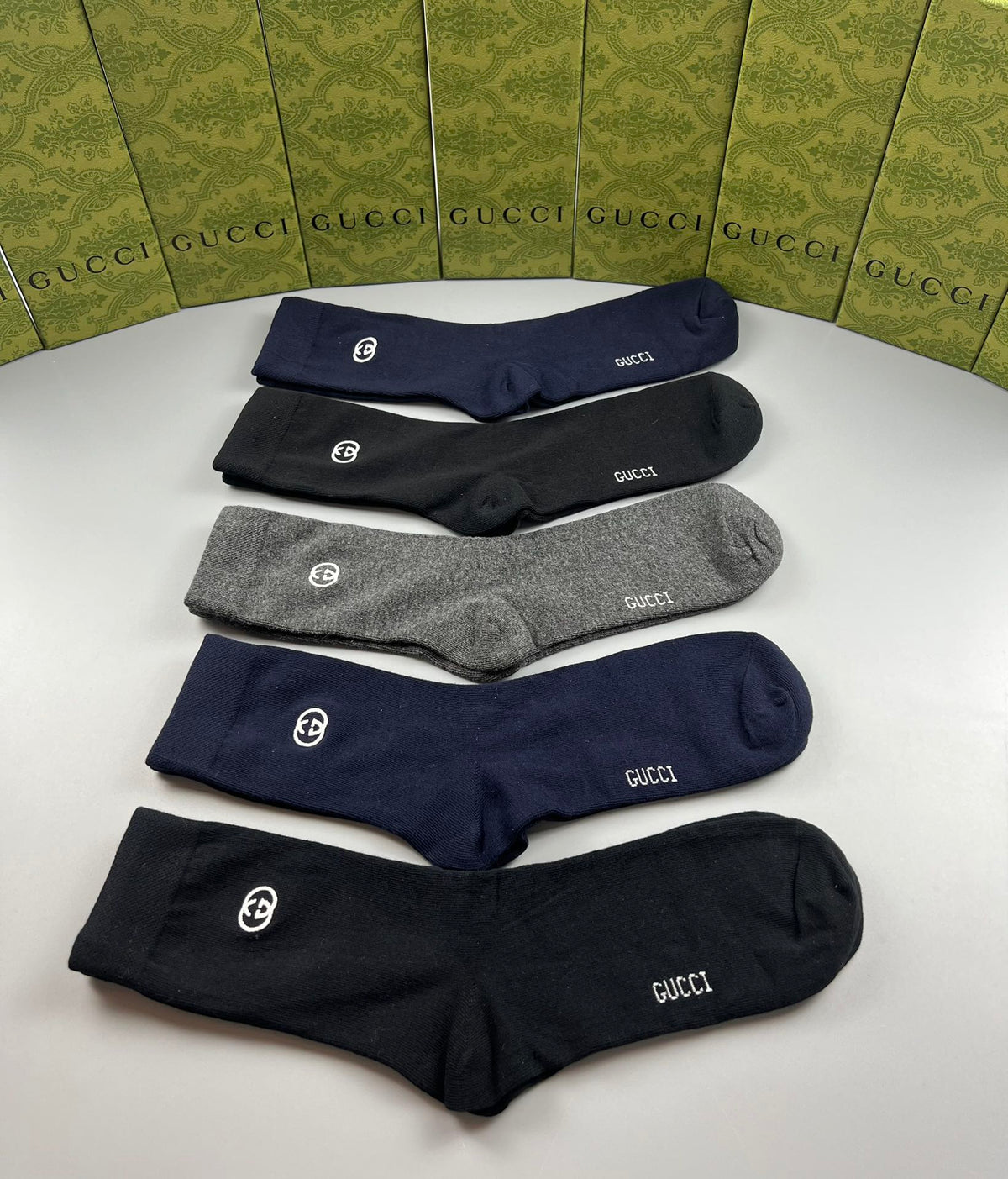 Gucci Navy Grey Plain Rib Mix Crew Socks, image 9