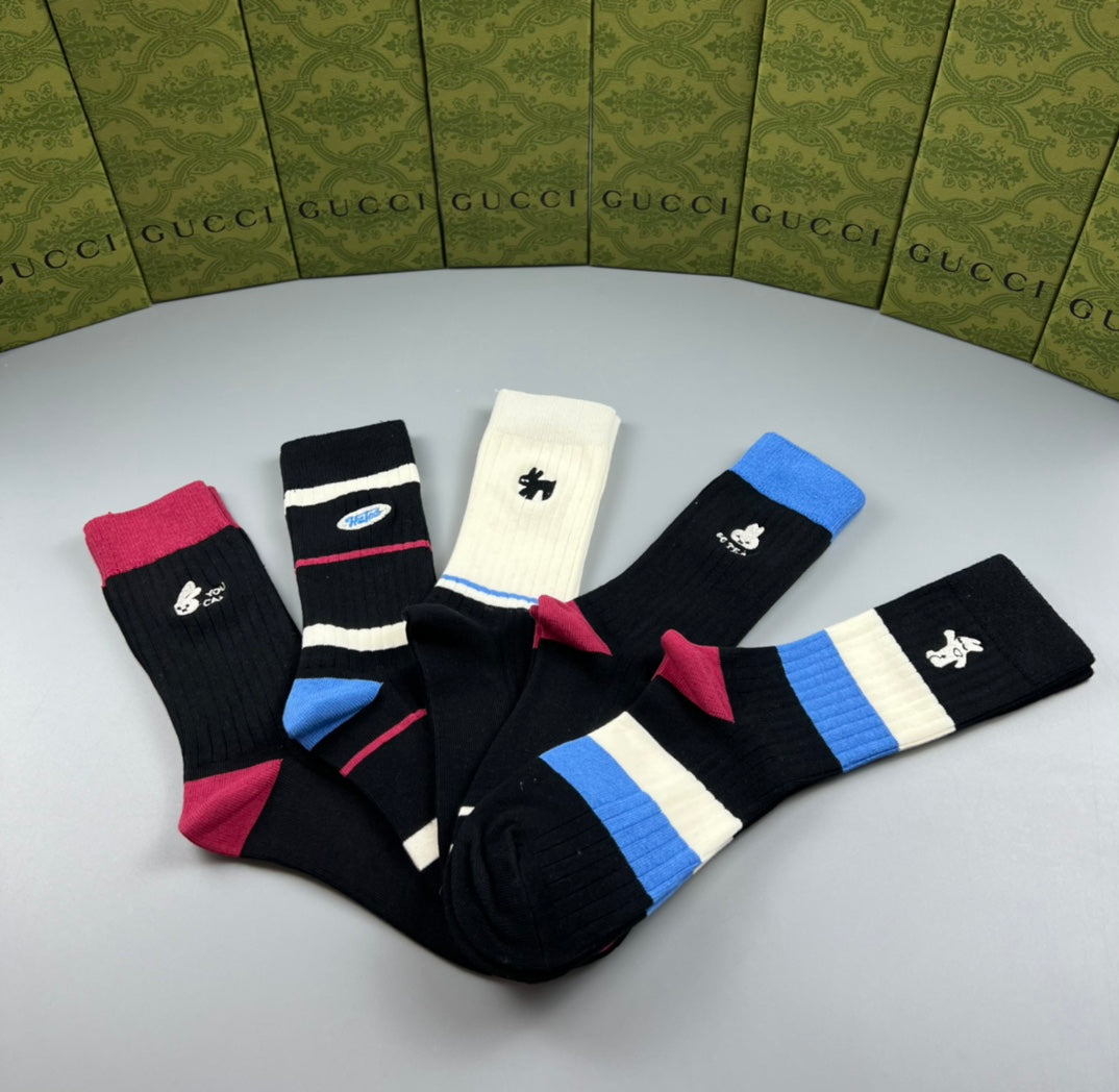 Gucci Dark Multicolour Bold Stripes Crew Socks, image 6
