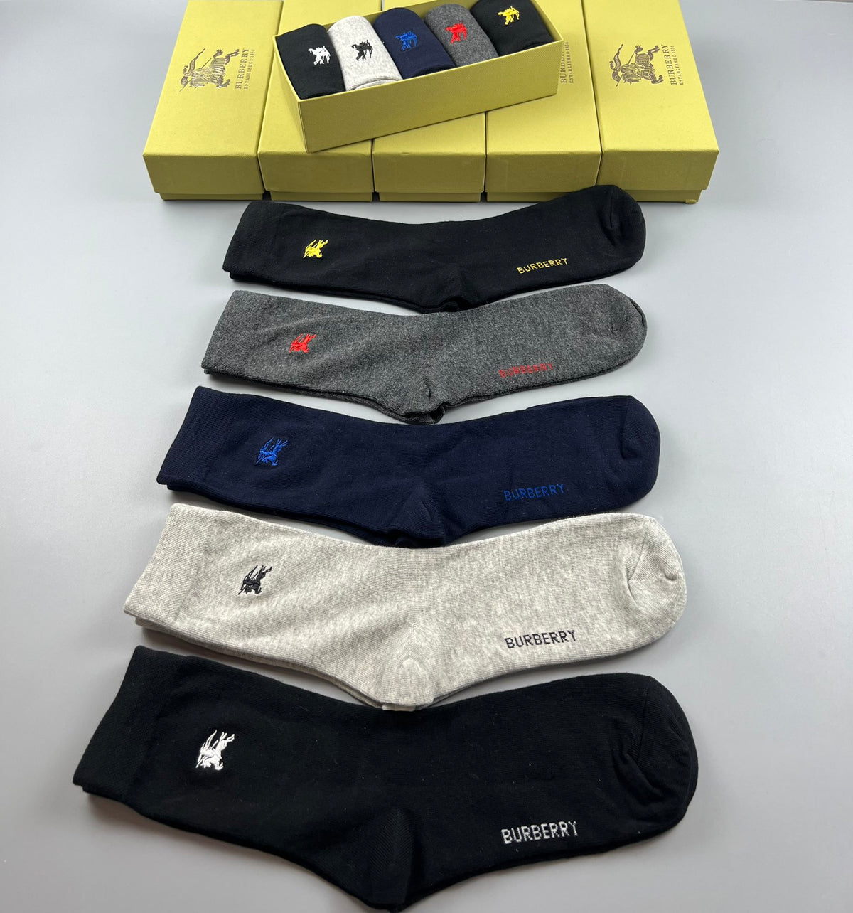 Burberry Black Grey Navy White Rib Mix Ankle Socks, image 9