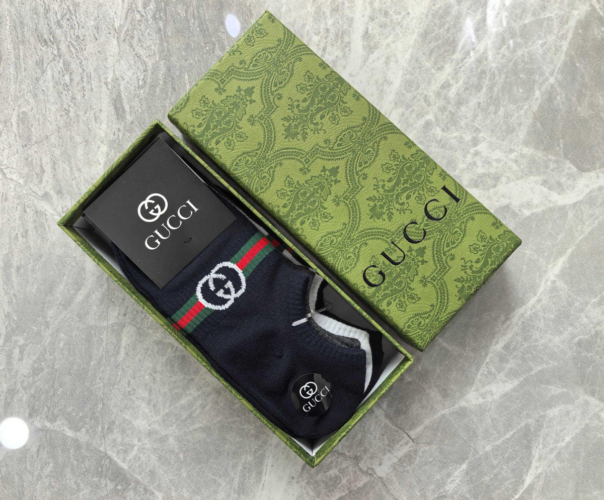 Gucci Black Grey White Striped Ankle Ankle Socks, image 6