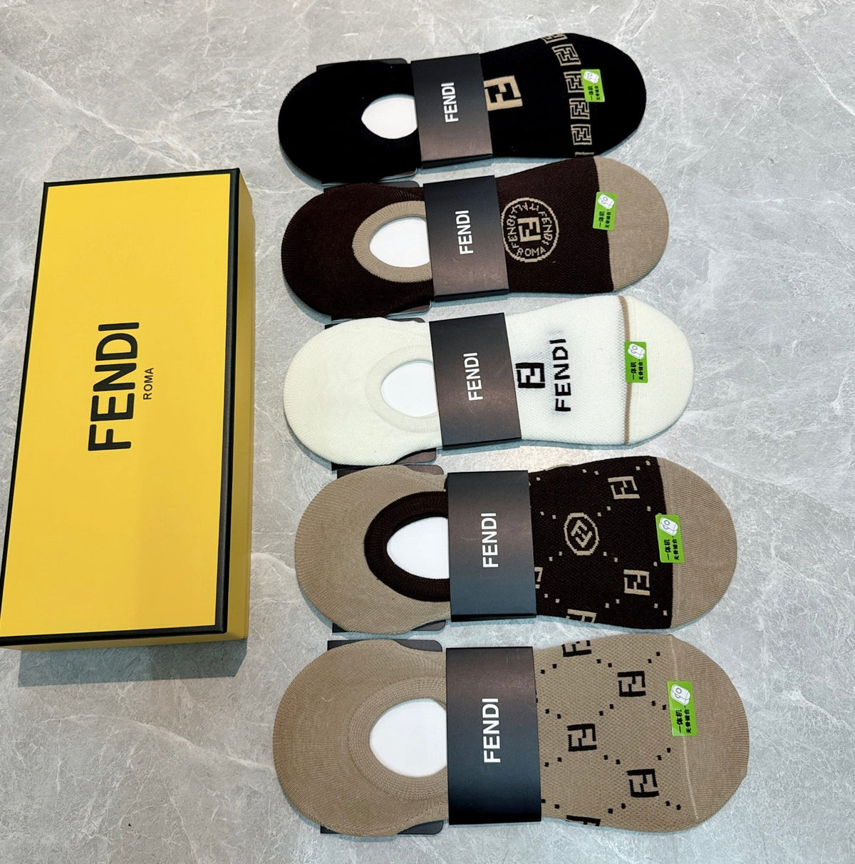 Fendi Cotton Visible Logo, Stripe Or Motif Details No-Show Socks - 5-Pair Set