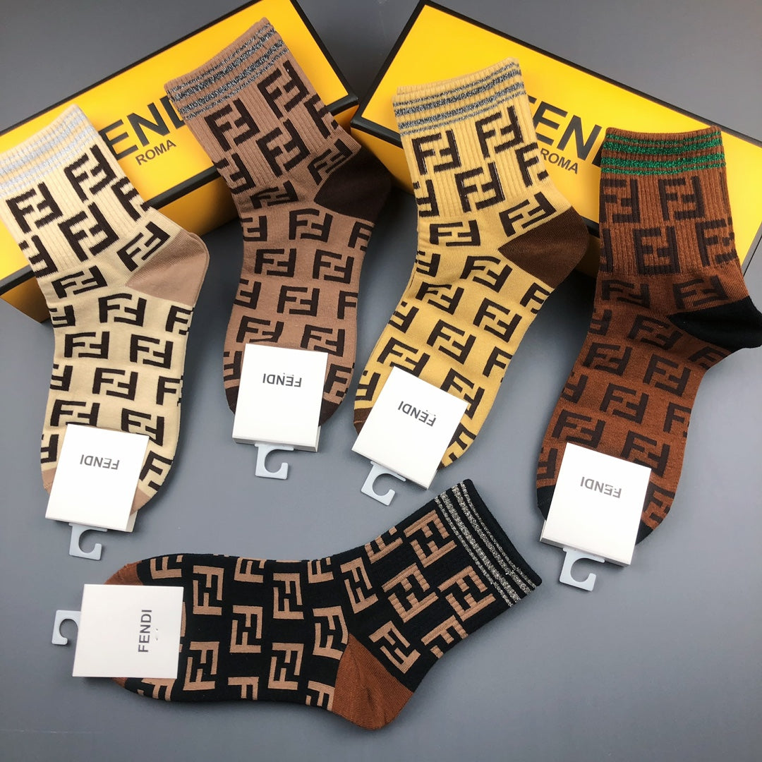 Fendi Monogram Crew Socks - 5-Pair Box