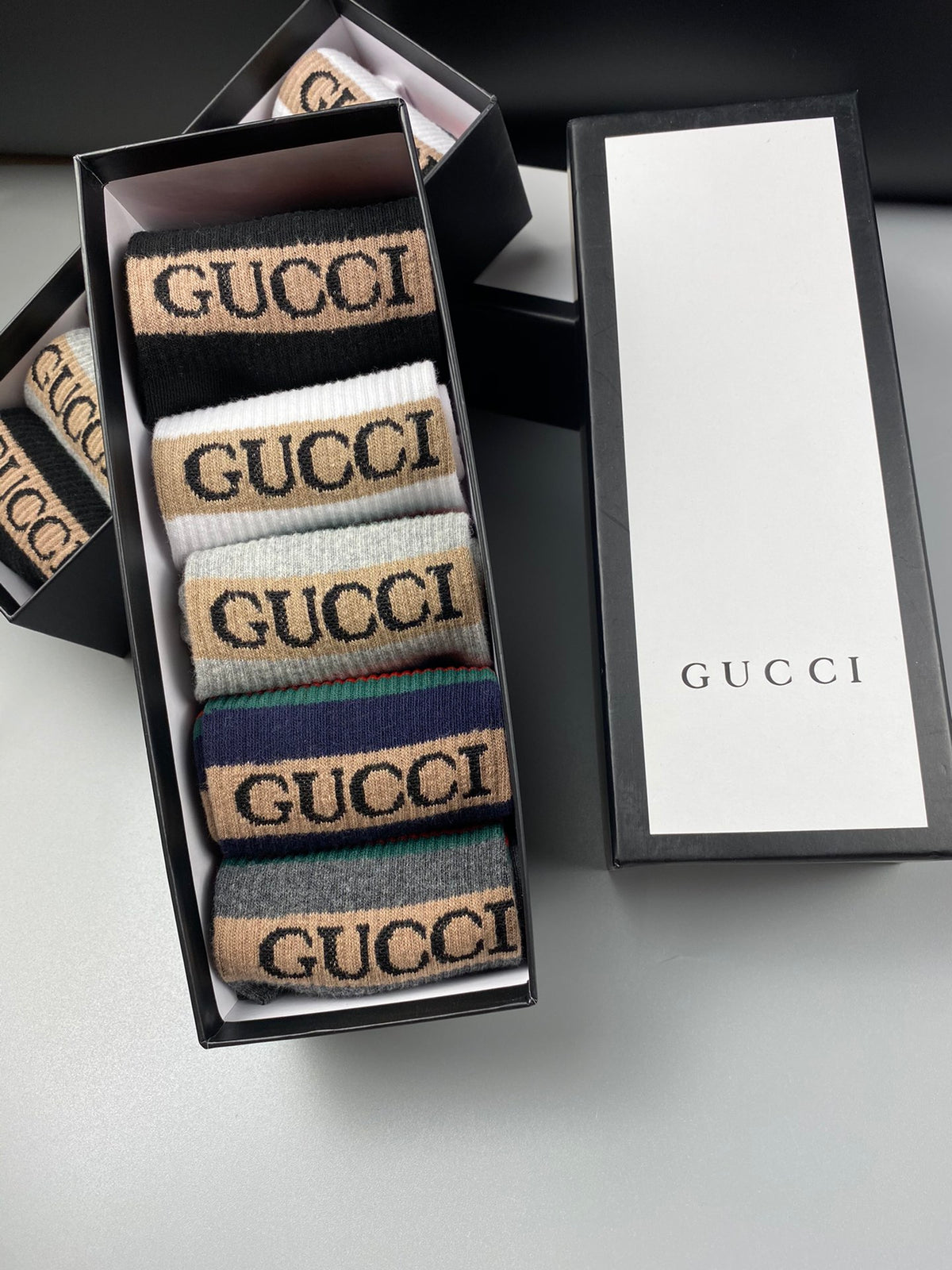 Gucci Striped Logo Crew Socks - 5-Pair Box