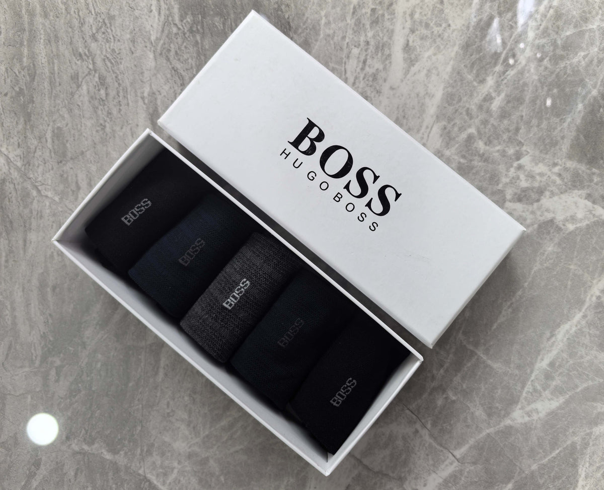 Boss Modal Simple Contrast Branding Mid-Calf Socks - 5-Pair Set